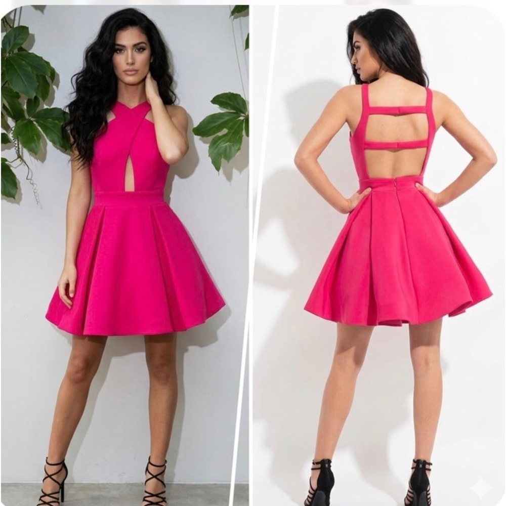 Rachel Allan Pink Fit Flare Structured Party Dress Cutout Back Mini Coquette 0